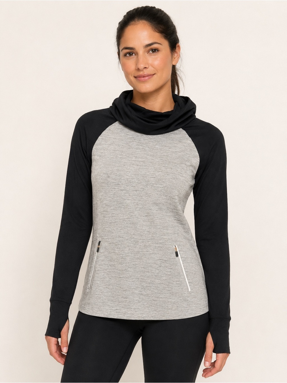 Abercrombie & Fitch Womens XS Gray Black Colorblock Athletic Hoodie Pullover